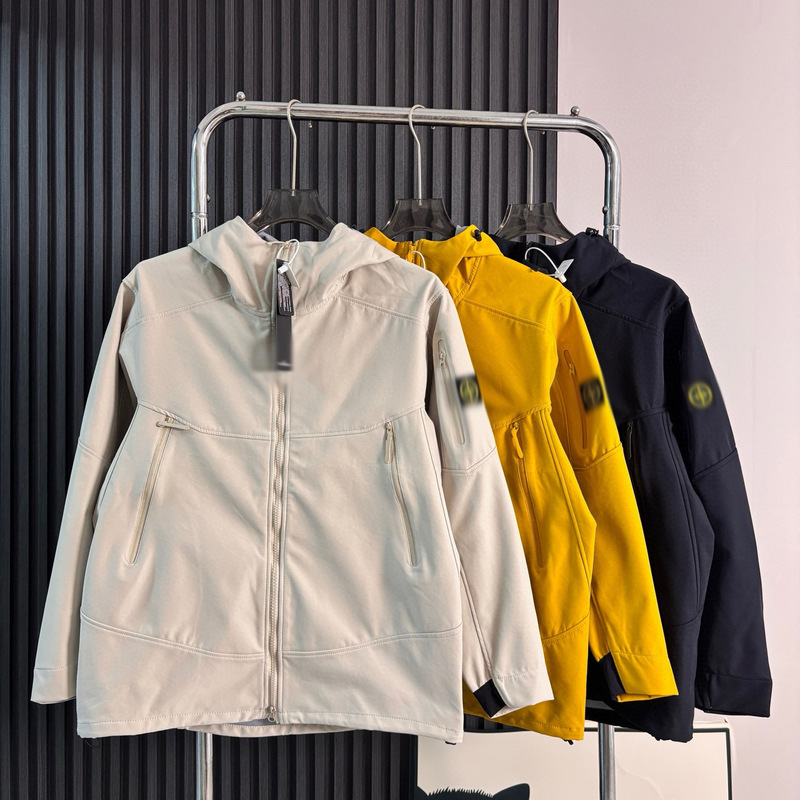 Cross-Border Stone American High Street Badge Workwear Jacket Unisex Casual Solid Color Softshell Jacket