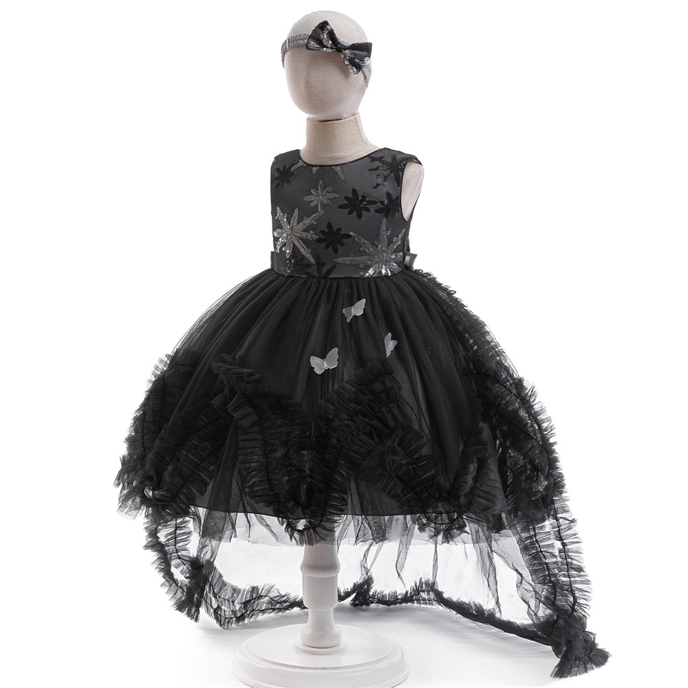 2024 Halloween nuevo vestido de niños cosplay cuentas bordadas empalmadas malla de goma princesa trailer