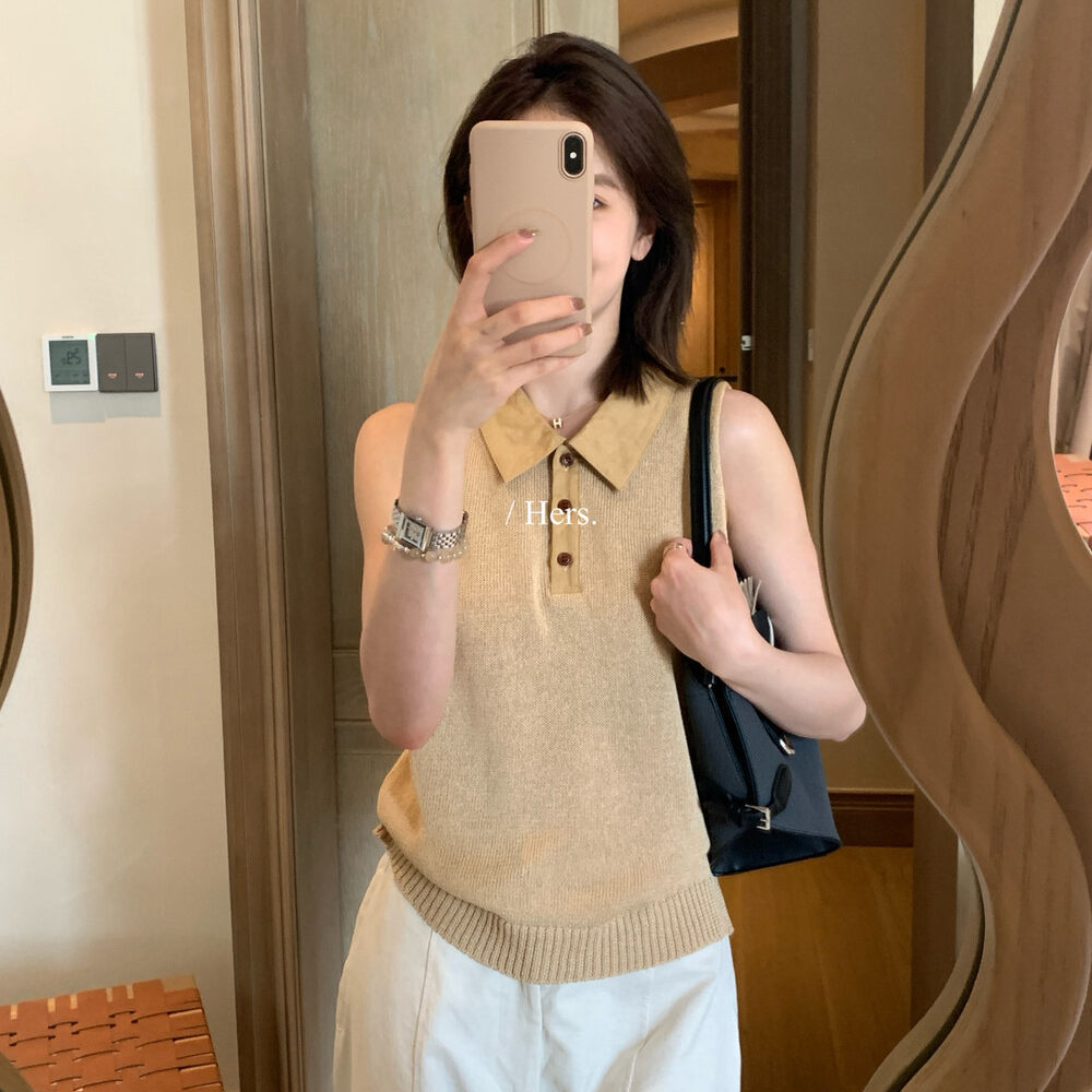 Áo len cổ lọ nữ không tay phong cách cổ điển — Màu cà phê, Vàng thẻ, màu trắng