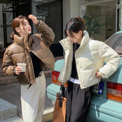 Real Shot of American Retro Pu Leather Cotton Jacket for Women, 2025 Winter In-Stock, Short Style, Fashionable, Loose Fit, Petite Puffer Jacket