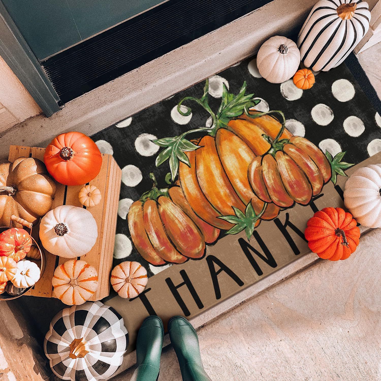 Halloween otoño calabaza alfombra de suelo en la puerta alfombra de lino alfombra de decoración textil al por mayor alfombra de pies