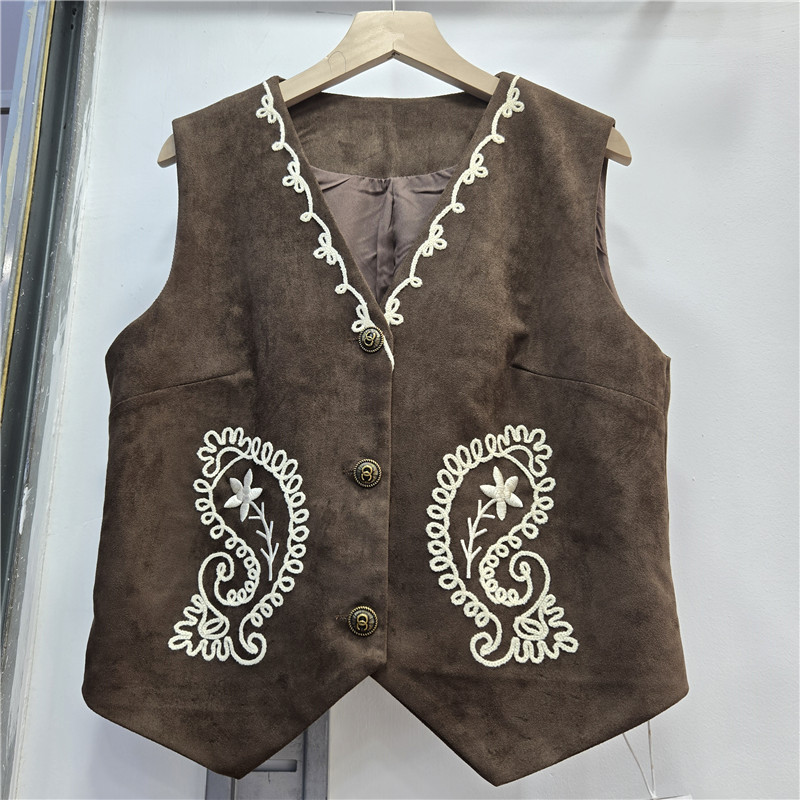 Retro estilo nacional sin mangas chaleco de mujer 2025 otoño nuevo cuello en V bordado suelto delgado chic cardigán superior image 2