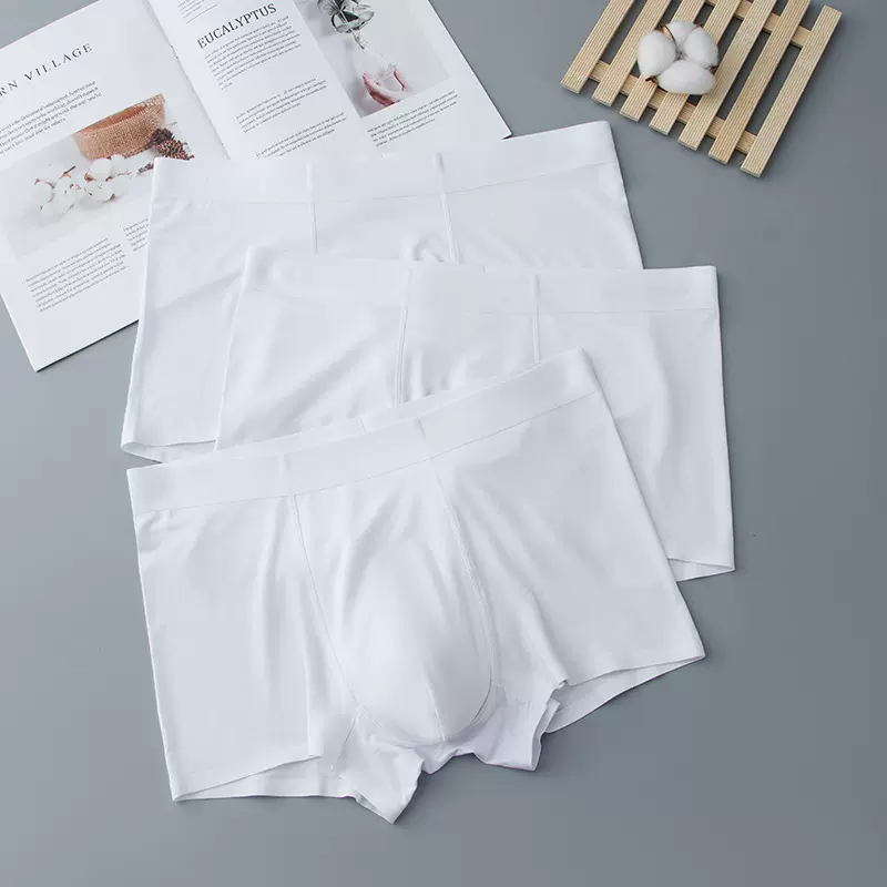 莫代尔 蕉白色男士内裤平角裤抑菌档无痕四角短裤青年款透气60支