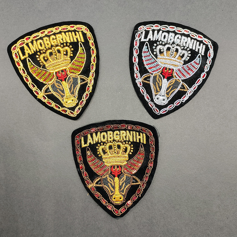 牛头皇冠盾牌造型特种绳子绣电脑绣花章仔补丁贴金银咖啡色可选