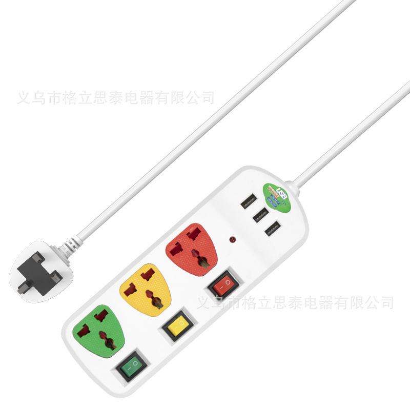 跨境专供插板国际通用孔独立开关欧规英规插头排插接线板外贸插座