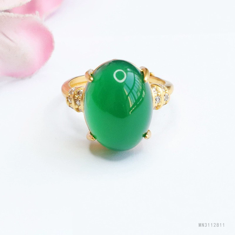 Кольцо из халцедона «Ледяной зеленый Гуань Ю», агатовое кольцо на палец, ювелирное изделие в национальном стиле, оптовая продажа и доставка от фабрики S3112811