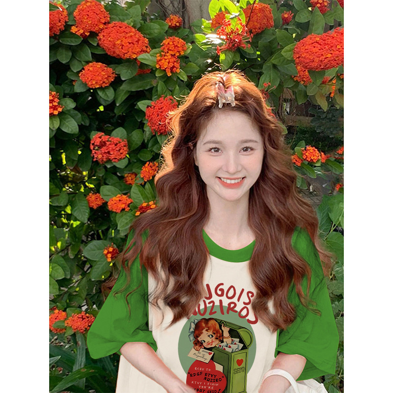 Raglan Cotton Short-sleeved T-shirt Women's Summer Dopamine Wear Design Sense Niche Cute Sweet Loose Top