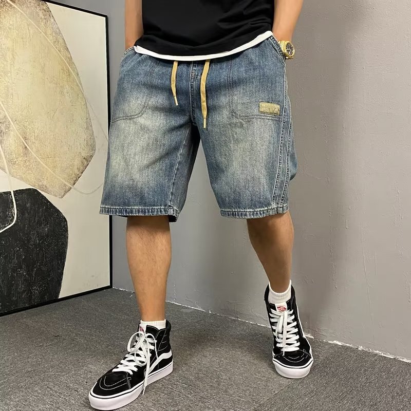 New Style Shorts Youth Popular Washed Mid-waist Summer Straight Foot Micro-elastic Tide Zipper Ripped Men's All-match Jeans
