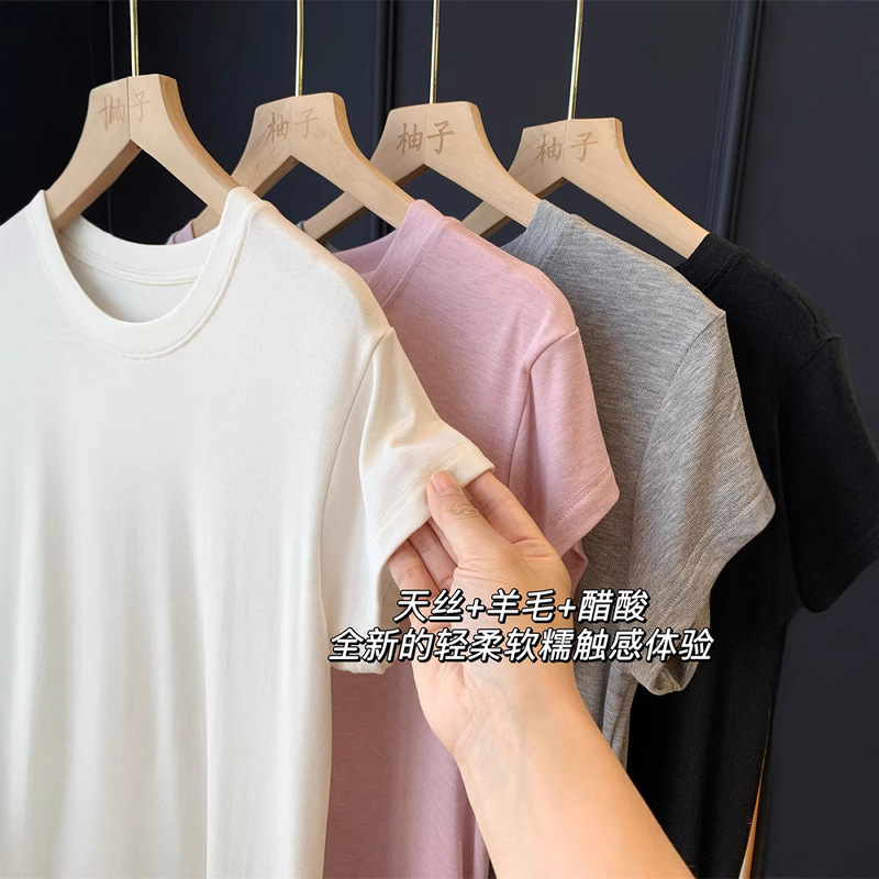 テンセルウール酢酸! 軽酸素呼吸半袖t! 柔らかいモチモチがやせている女性tシャツ2025夏新|undefined