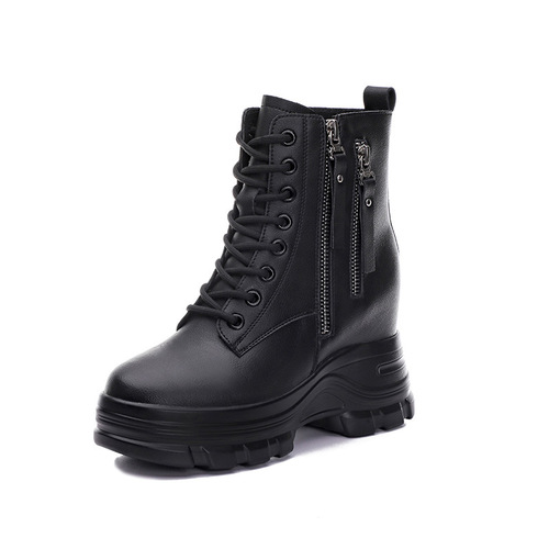 Martin boots women's boots  new muffin inner heightening autumn and winter plus velvet genuine leather slim short boots cotton shoes short boots