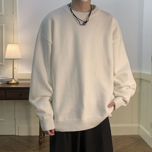 Pure Color Round Neck Sweater for Men Trendy Loose Casual Windbreaker Couple Unisex Autumn and Winter Thick Inner Knitwear