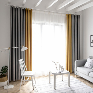 Cross-Border dedicated to meteor hemp simple modern stitching blackout curtain fabric finished living room bedroom children's floor-to-ceiling windows