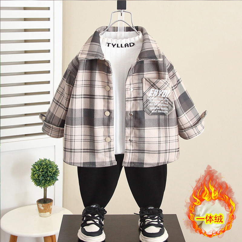 6580 camisa de niño más terciopelo otoño e invierno camisa de terciopelo de una pieza para niños de manga larga 2025 nuevo abrigo grueso para bebé