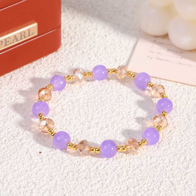 Cross-Border Light Purple Round Bead Bracelet, Light Luxury and Simple Style, Women's Decorative Accessory, Girly Style, Hand-Beaded, High Aesthetic Value Bracelet Cross-Border Light Purple Round Bead Bracelet, Light Luxury and Simple Style, Women's Decorative Accessory, Girly Style, Hand-Beaded, High Aesthetic Value Bracelet