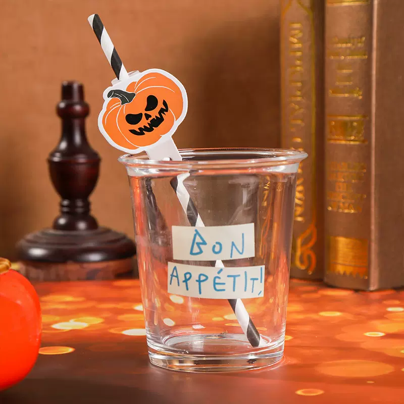 创意南瓜骷髅纸吸管甜品台装扮万圣节搞怪布置用品卡片吸管批发