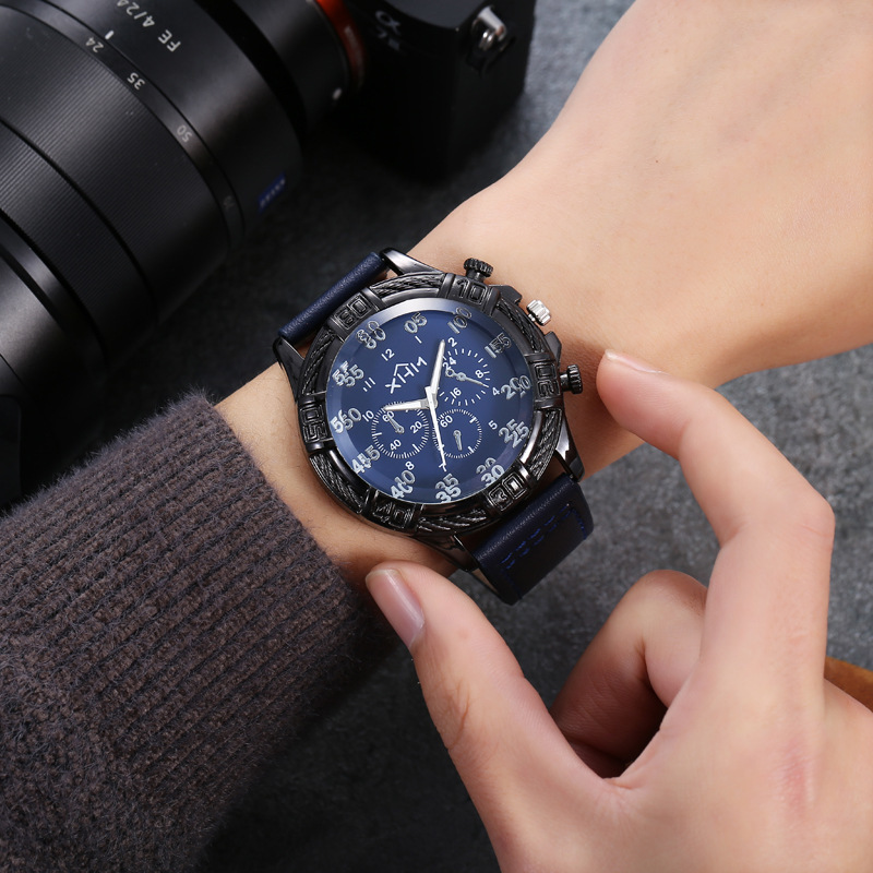 Reloj de cinturón dominante de estilo coreano para hombres creativo redondo gran dial decoración reloj de cuarzo no mecánico para hombres