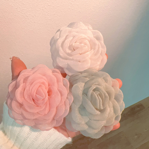 Spring New Georgette Flower Hair Clip Chiffon Net Fabric Rose Hair Flower Fashion Stunning Side Clip Duckbill Clip For Women