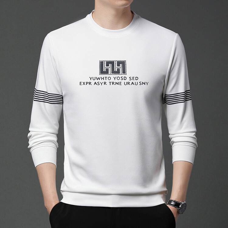 Middle-aged Autumn Long-sleeved T-shirt Men's Sweater Cotton Crewneck Base T-shirt Printed Top Clothes Men's Fashion T-shirt