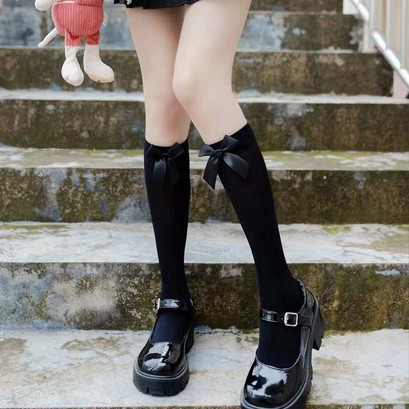 Velvet swan, tights, solid children's knee socks, Lolita style, mid-length