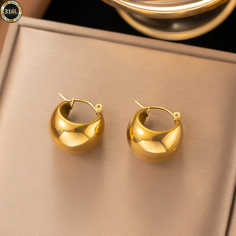 316 レトロ電気メッキステンレス鋼ボールイヤリング女性のための 18 k ハイエンドニッチヨーロッパとアメリカのファッション多用途イヤリング|undefined