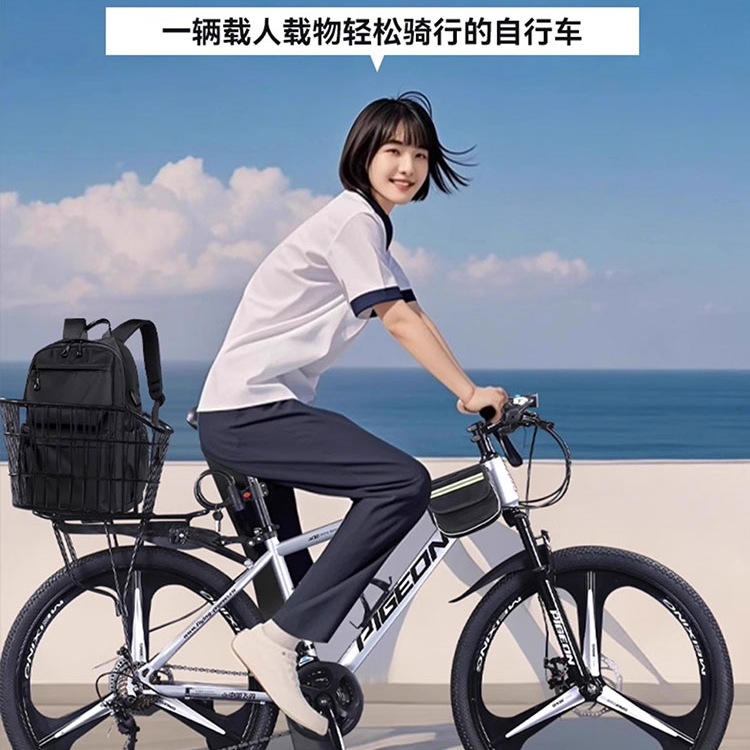 Mountain Bike with Rear Basket Student Cargo Bike Junior High School Student Bag Youth Bicycle Adult Boy