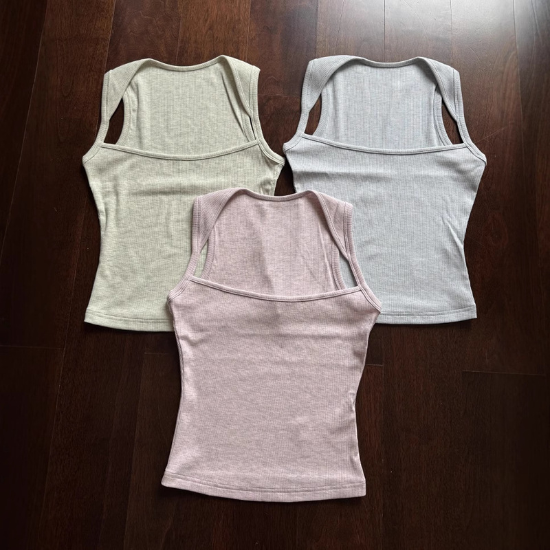 Trapezoid Neckline Stretch Slim Vest Women Light Pink/Light Blue/Light Green