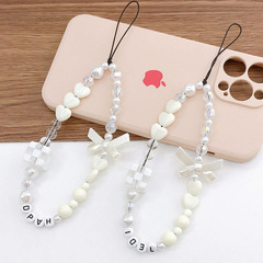 New Joy Pearl Butterfly Knot Phone Chain Bead Heart Phone Lanyard Anti-fall Wrist Strap Phone Case Charmer