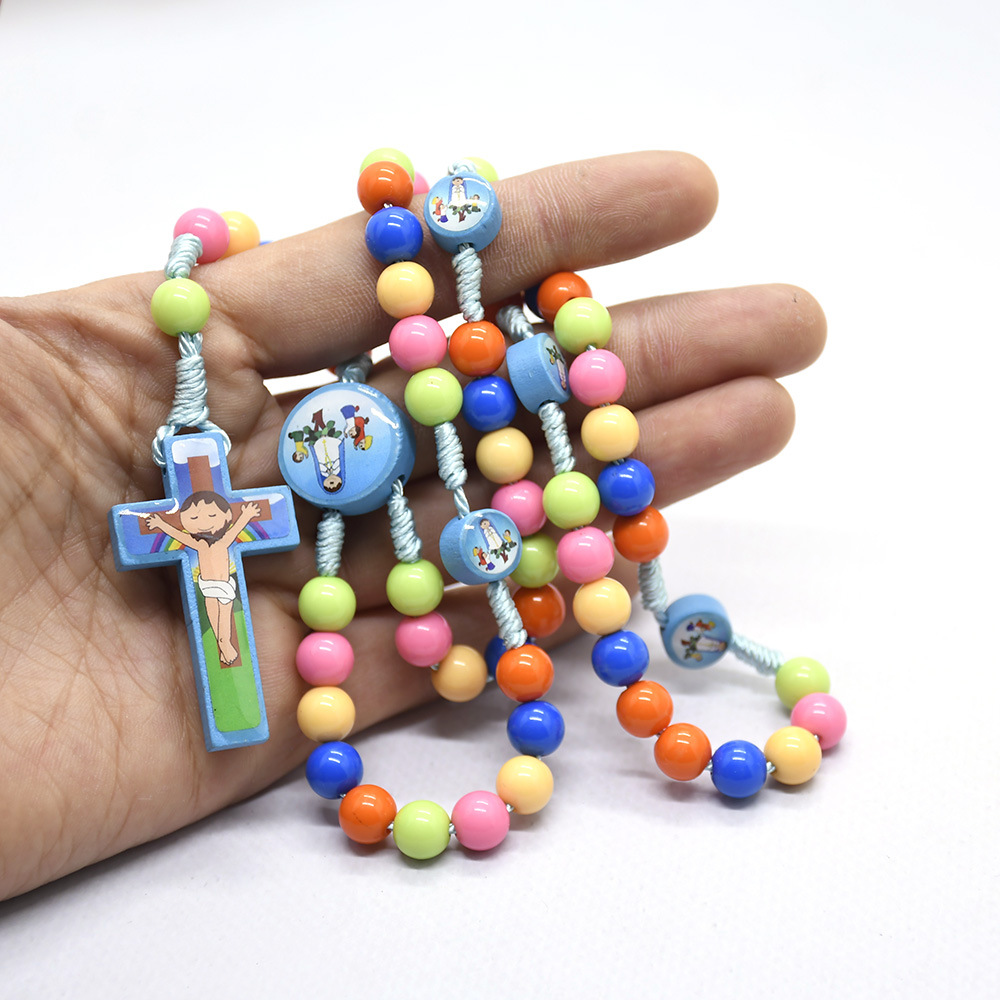 Fashion Cross Plastic Beaded Children Unisex Necklace