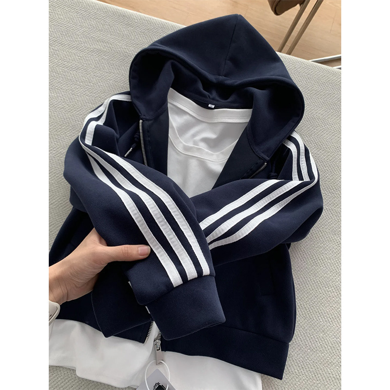 藏青色外套女款春秋短款上衣连帽卫衣棒球服开秋穿搭2025新款秋装|undefined