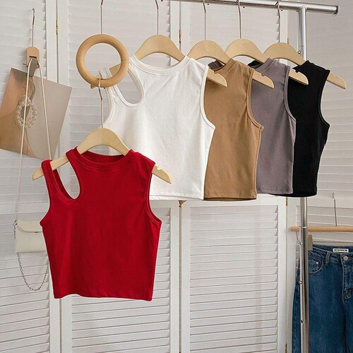 Summer Girl's Top Tank Top Baby Cute Kids Fashion Brand Korean Style Asymmetrical Shoulder Straps Solid Color Short Sleeve