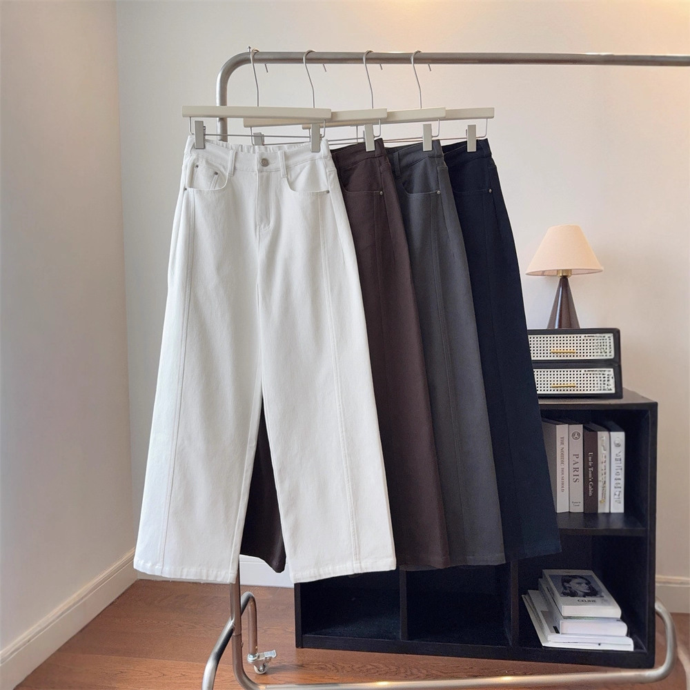 秋冬抓绒内里宽松直筒休闲裤女2025新款高腰显瘦半松紧磨毛长裤