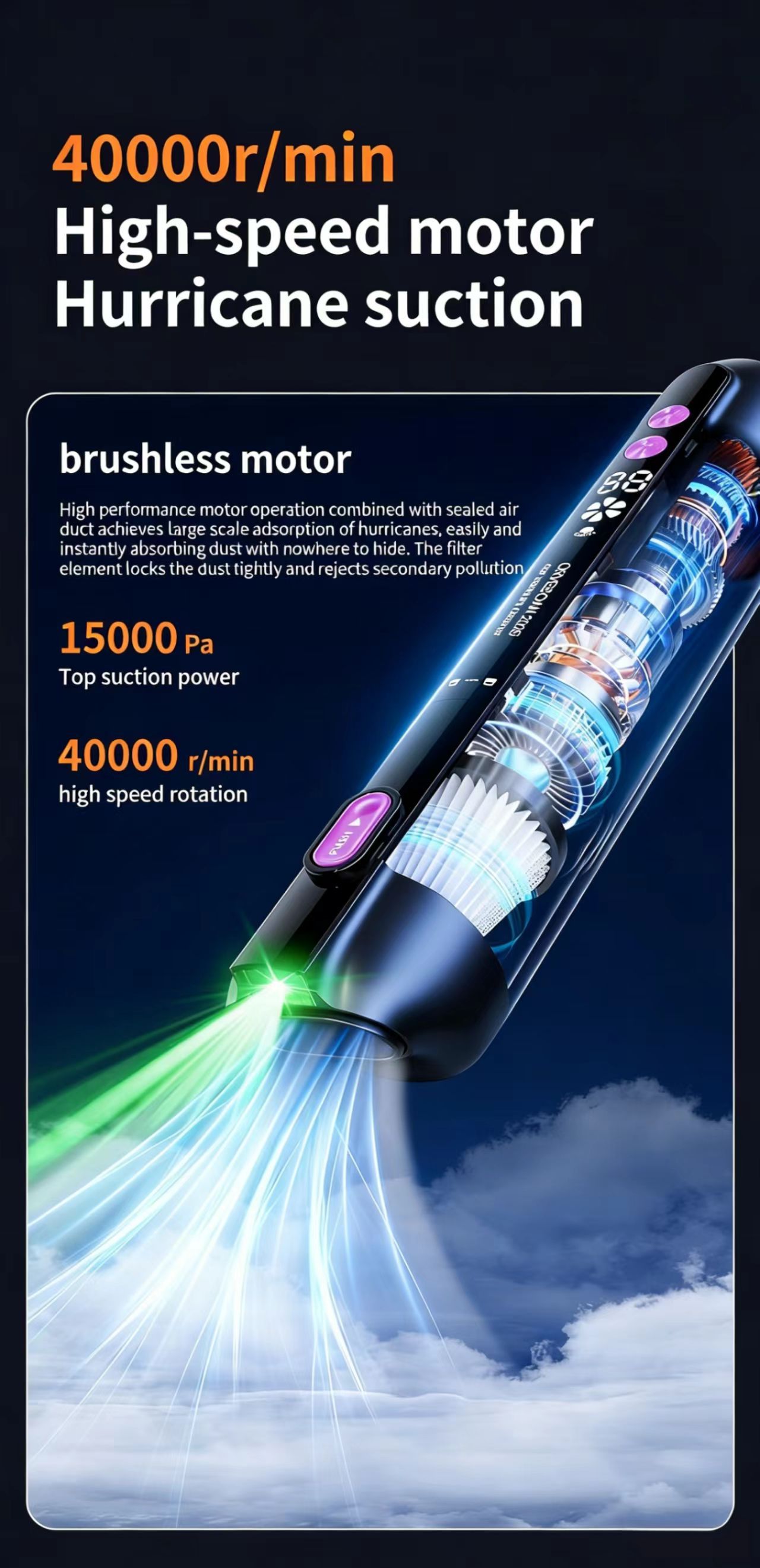 Car Vacuum Cleaner, Wireless, Multi-Functional, High Suction Power, Portable, Small, Wireless Vacuum Cleaner for Car and Home Use
