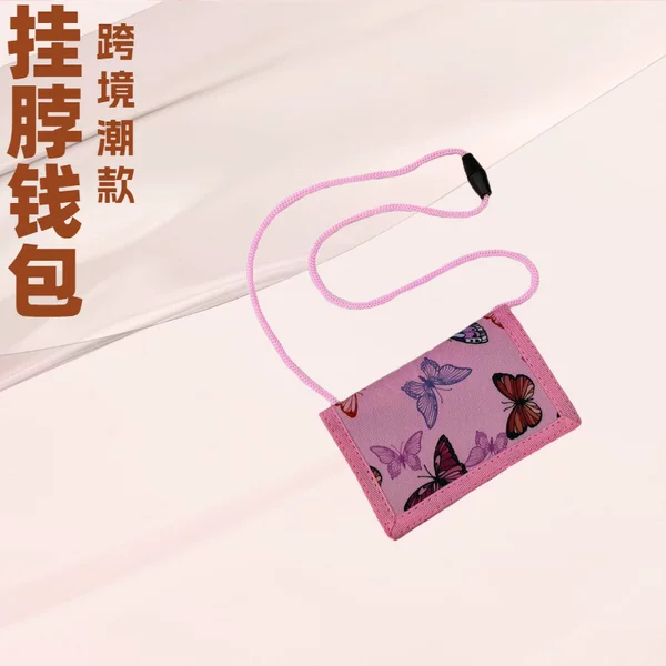 Ultra-Light Cross-Border Children's Wallet with Neck Strap, Cartoon Print Zipper Anti-Loss Coin Purse, Card Holder, European and American Style Wallet