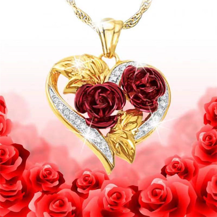 1 Pieza Moda Forma De Corazón Rosa Aleación Enchapado Embutido Diamantes De Imitación Mujeres Collar Colgante display picture 4