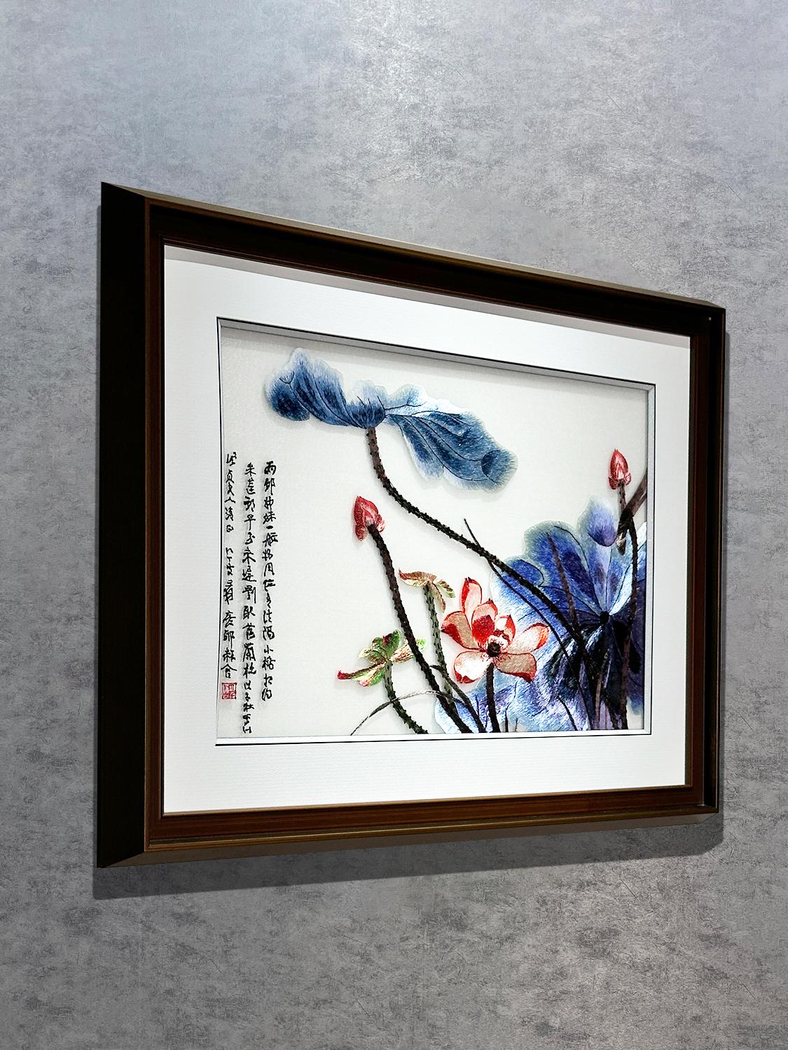 ✅装饰画苏绣成品墨荷国画手工绣新中式书房卧室走廊玄关荷花刺绣