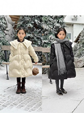 预售-2025冬季童装新品羽绒服儿童两色娃娃领中长款羽绒服亲子