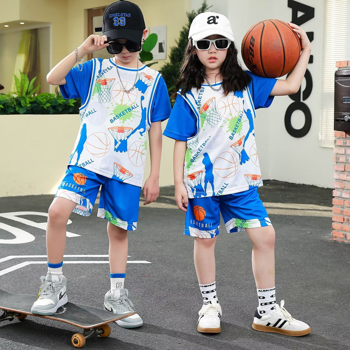 2025 children's basketball uniform fake two-piece kindergarten performance team uniform primary school boys jersey girls short-sleeved suit