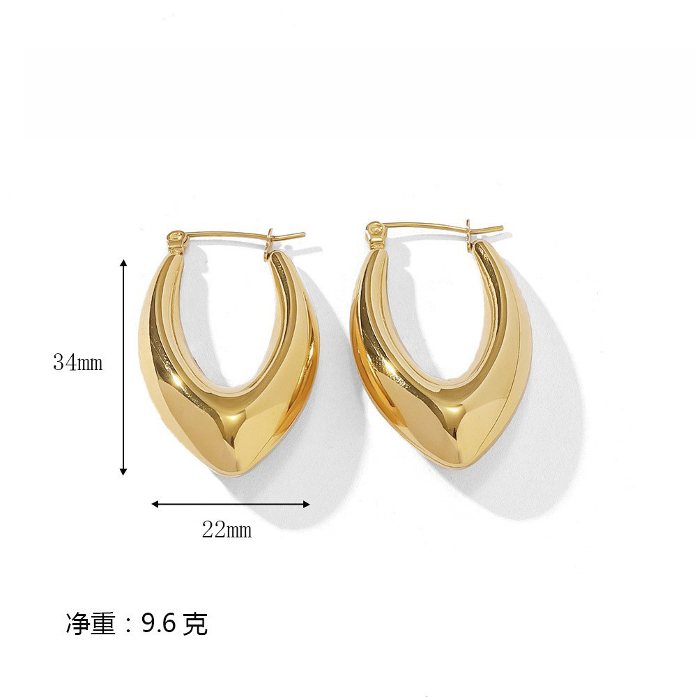 뾰족한 타원형 중공 귀걸이 골드
