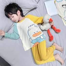 夏季男女童莫代尔家居服套装卡通贴身舒适空调服儿童薄款睡衣套装