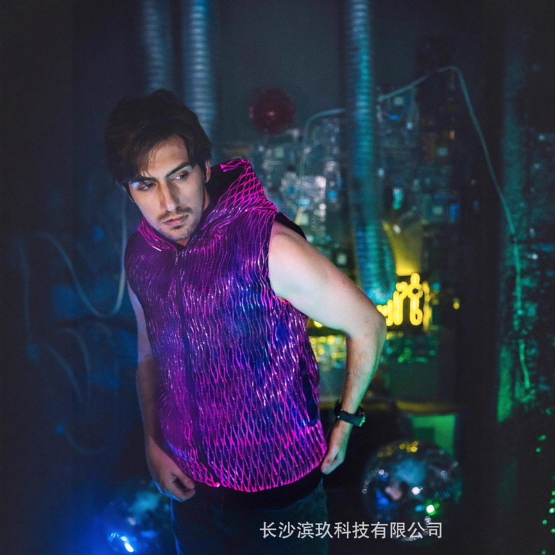 New Luminous Fiber Optic Clothing Sleeveless Sweatshirt Stage Performance Nightclub Bar Performance Party Cycling Men's Jacket