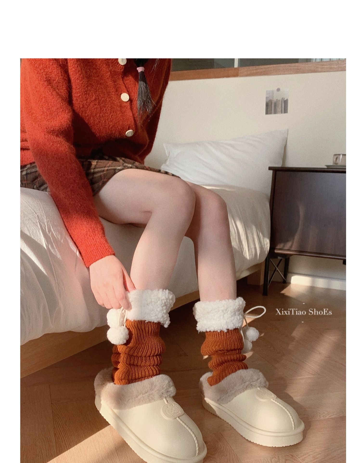 Korėjietiško stiliaus madingi drabužiai viduje ir lauke su pašiltinimu ir patogiomis medvilninėmis šlepetėmis, pliušiniu minkštu padu, paprasti_voghion.com