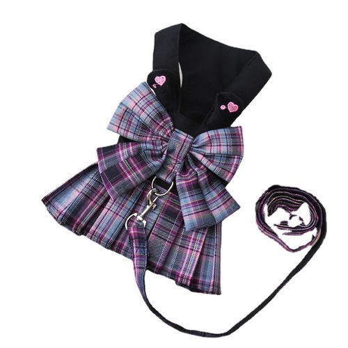 Dog dress cat JK style chest harness leash pet supplies Teacup Pomeranian walking fashion clothes