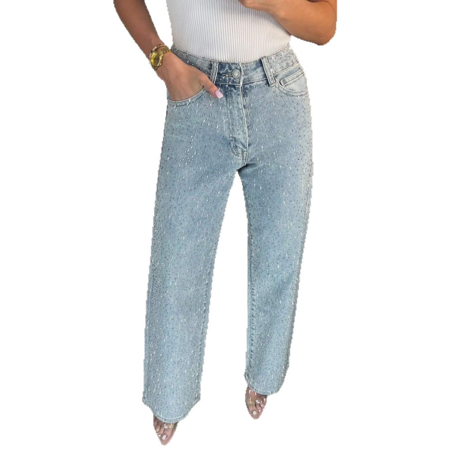 Jeans larghi con strass Y2k invecchiati per donna – Pantaloni in denim vintage con decorazioni glamour (blu/nero/lavaggio chiaro)_voghion.com