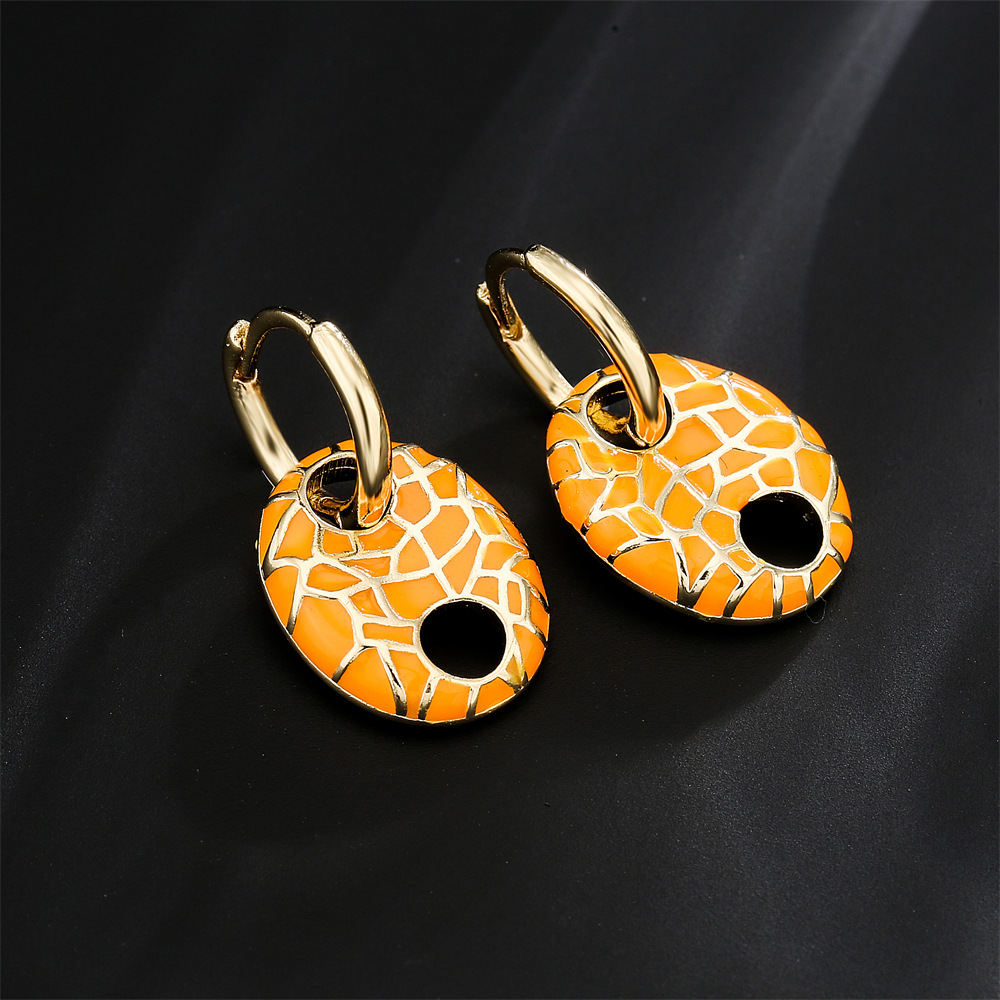fashion color dripping mottled scratches copper plated 18K gold small earrings