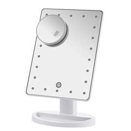 亚马逊led台式底座款带灯方形梳妆镜可旋转LED化妆镜子便携补光镜