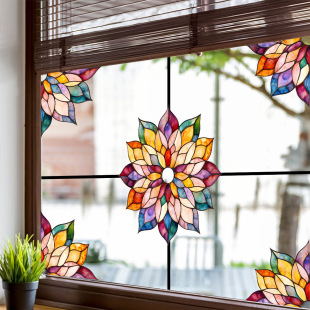 Ty36012 Fully Transparent Colorful Flower Glass Stickers Living Room Bedroom Balcony Window Decoration Stickers Home Decoration Stickers