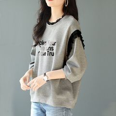 圆领卫衣设计2025灰色春秋季新款拼接拼色宽松显瘦长袖时尚上衣女
