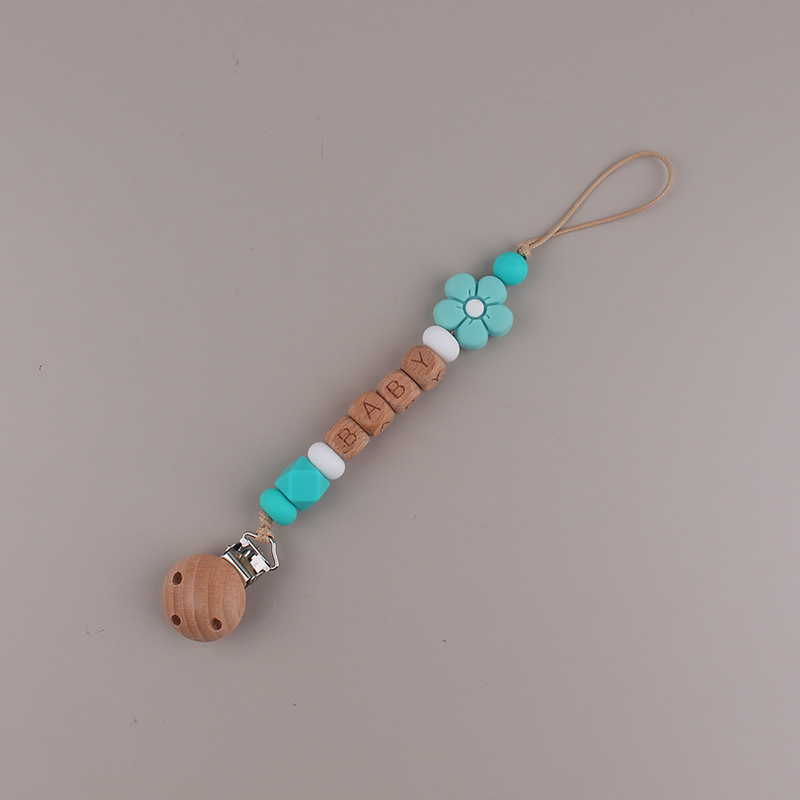 Flor simple silicona cuentas tetina cadena de tres agujeros de avele bebé tetina clip de cadena