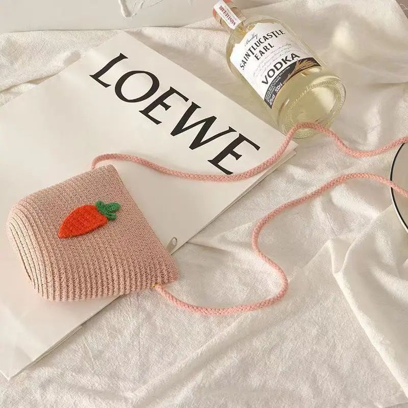 Bolsos Primavera/Verano Princesa Key Monedero Bolso para niños tejido a mano Mini fruta con cremallera Bolso bandolera