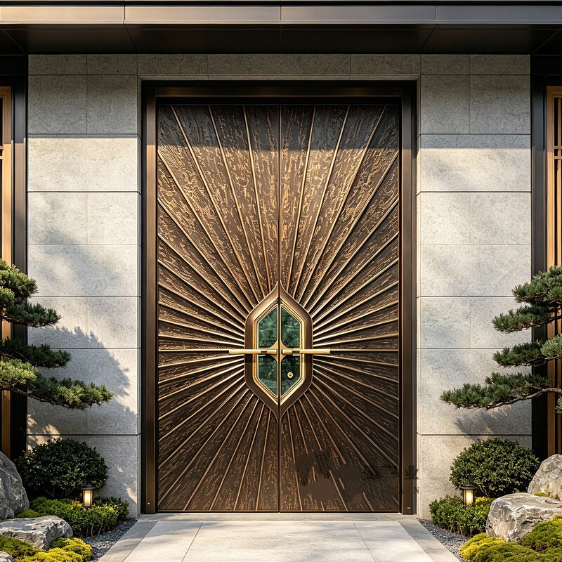 New model villa entrance double-door cast aluminum door for rural self-built homes, Chinese-style double-leaf system with a sub-door